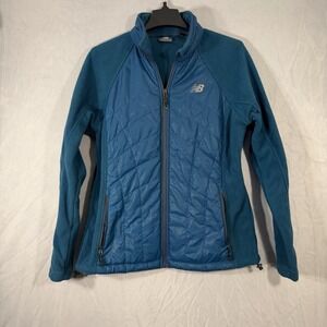 New Balance Teal Blue Lightweight Quilted Fleece Zip Up Jacket Pockets NB Large